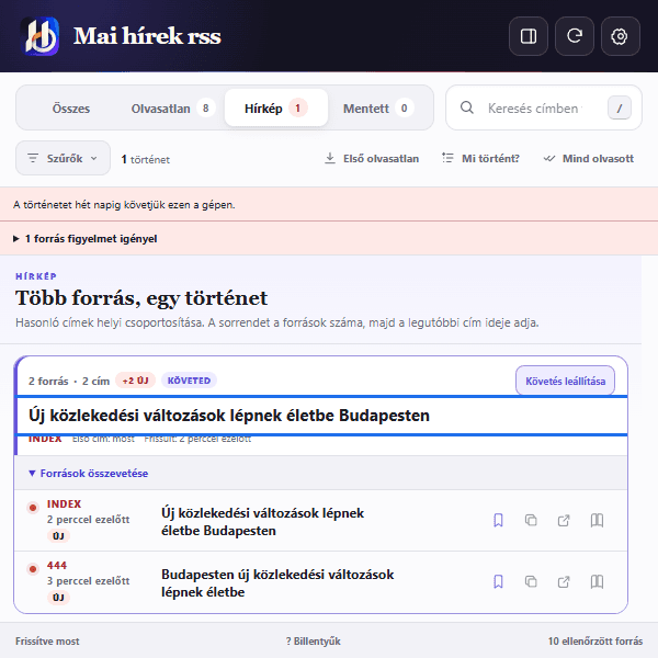 Two publishers compared in the Mai hírek rss Hírkép view