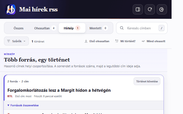 Mai hírek rss Hírkép view in the Chrome extension popup