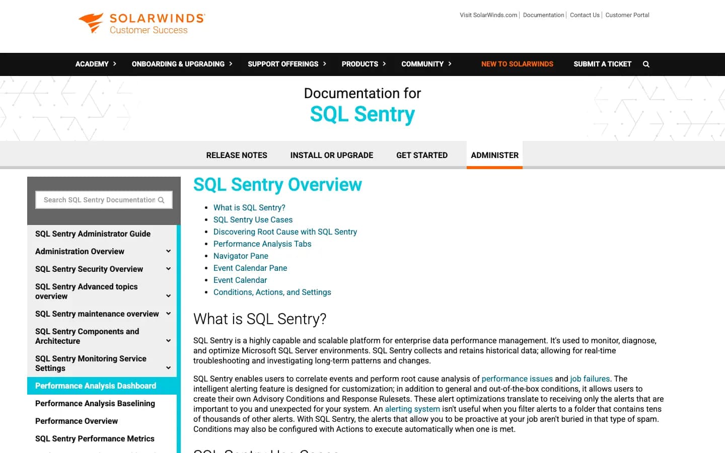 SolarWinds SQL Sentry documentation page
