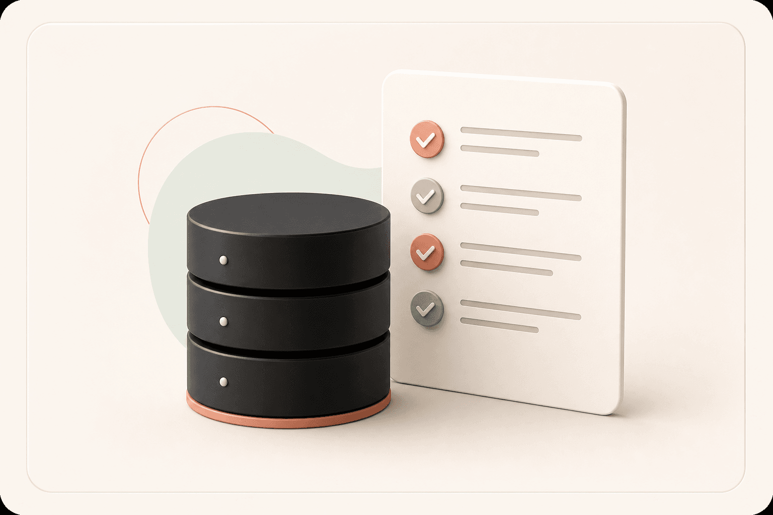 SQL Server guide illustration with a database and checklist page