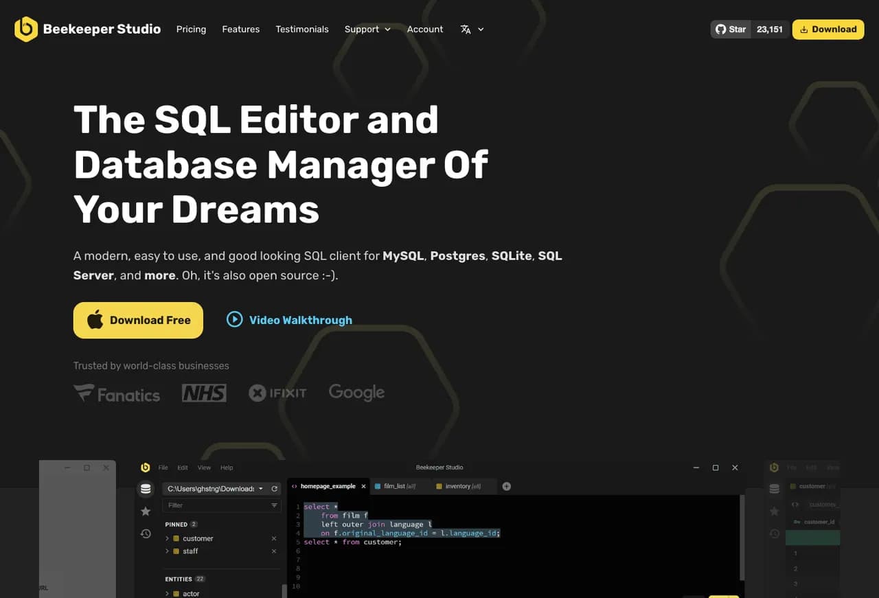 Beekeeper Studio official product page