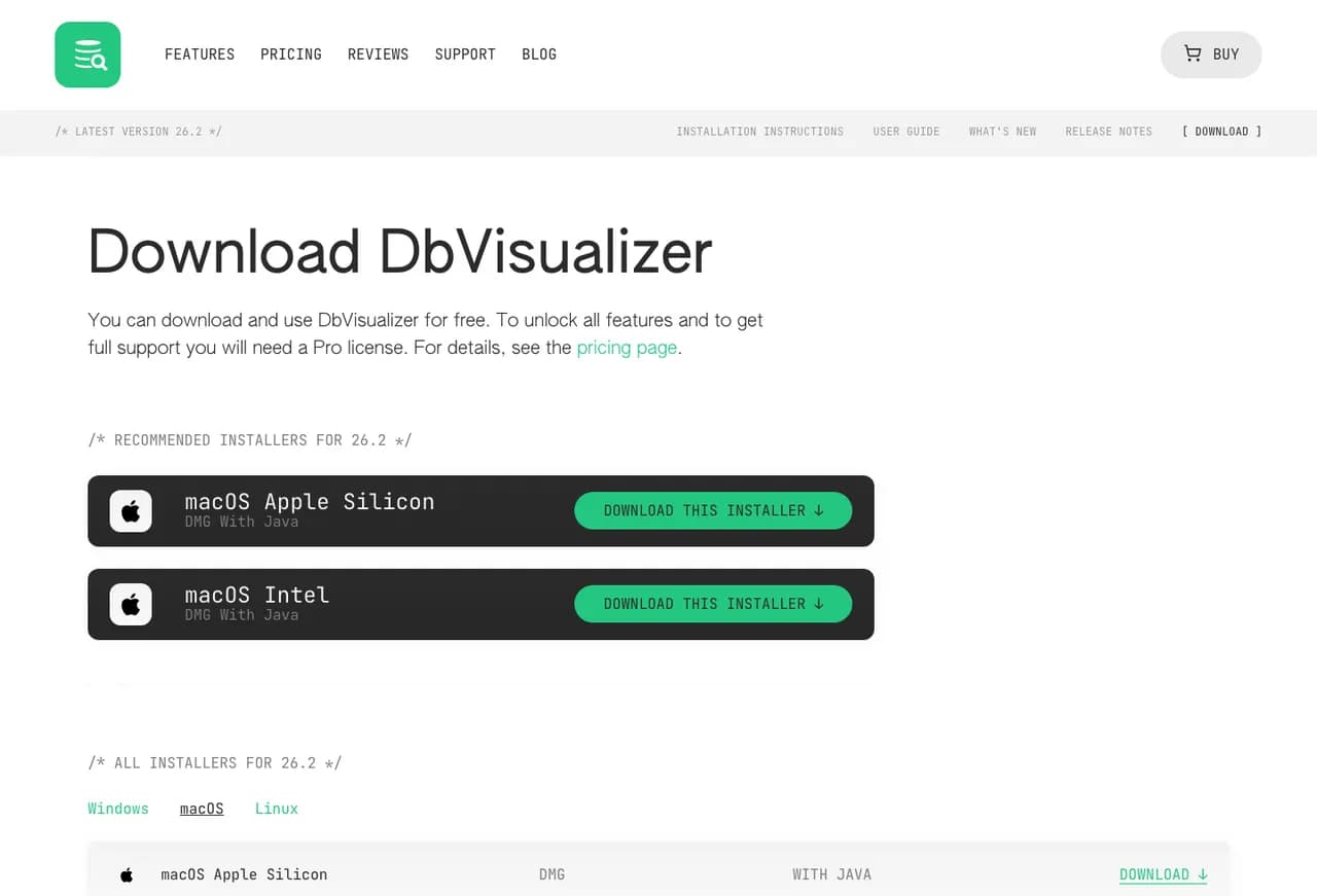 DbVisualizer official download page