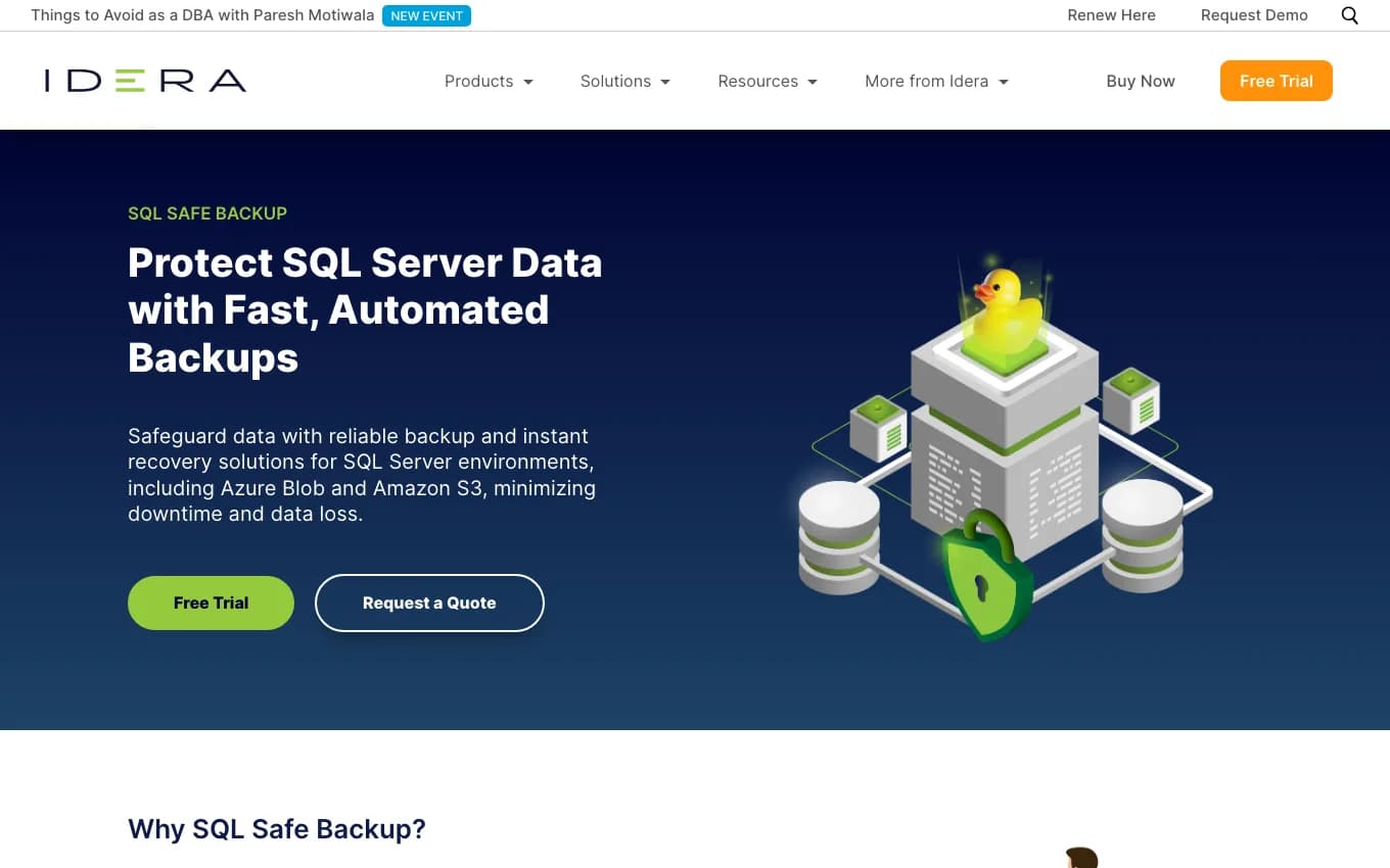 IDERA SQL Safe Backup product page