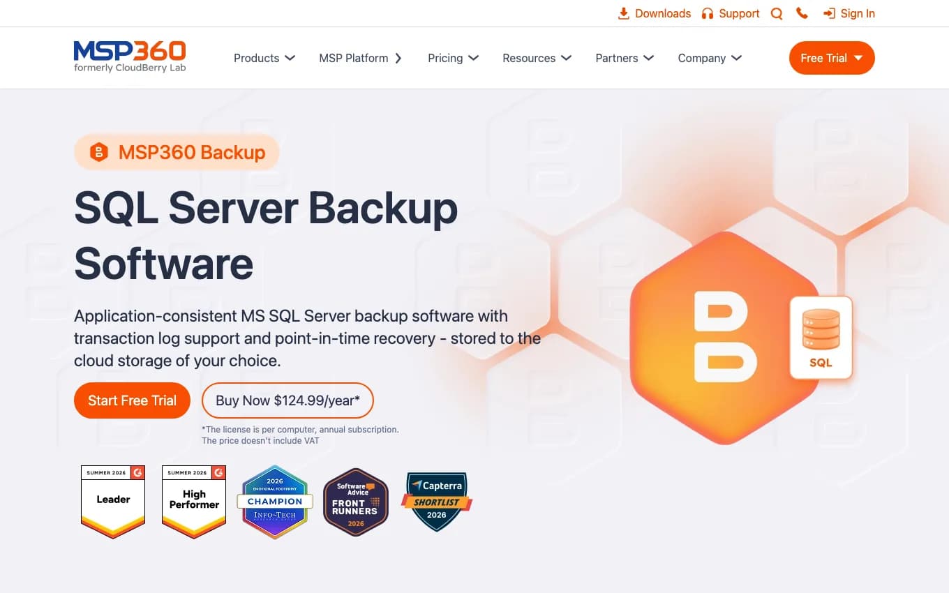 MSP360 SQL Server Backup product page
