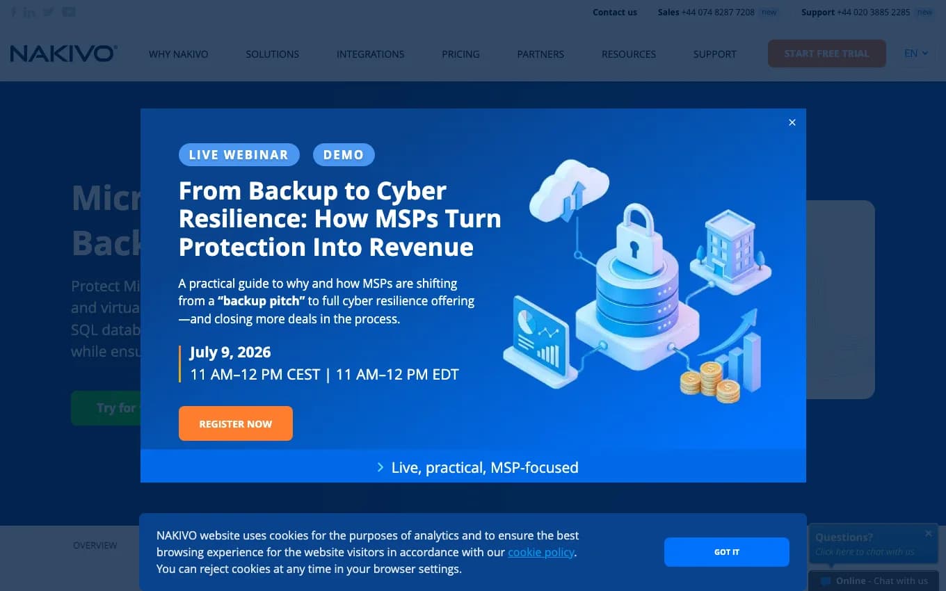 NAKIVO SQL Server backup product page