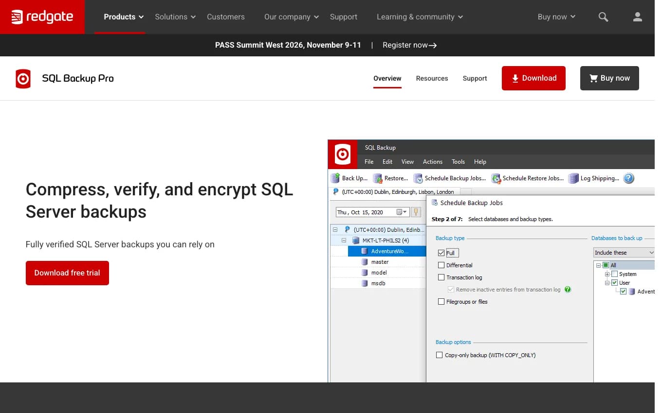 Redgate SQL Backup Pro product page