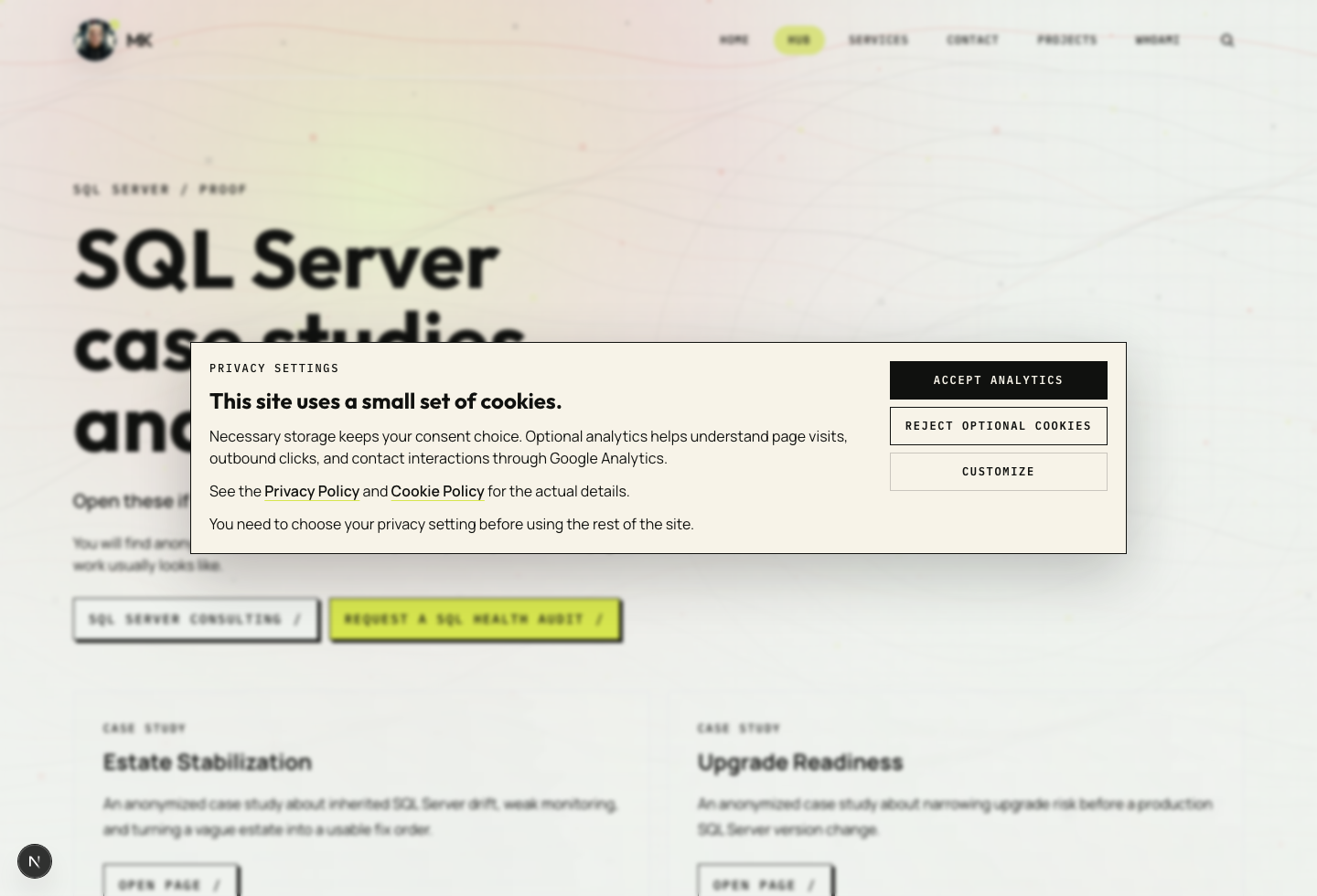 SQL Server case studies page preview
