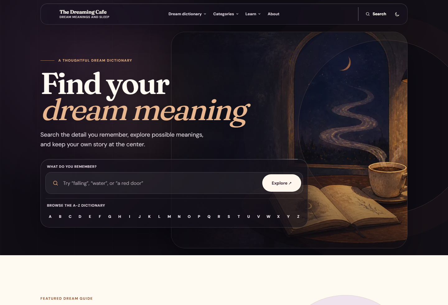 The Dreaming Cafe homepage preview
